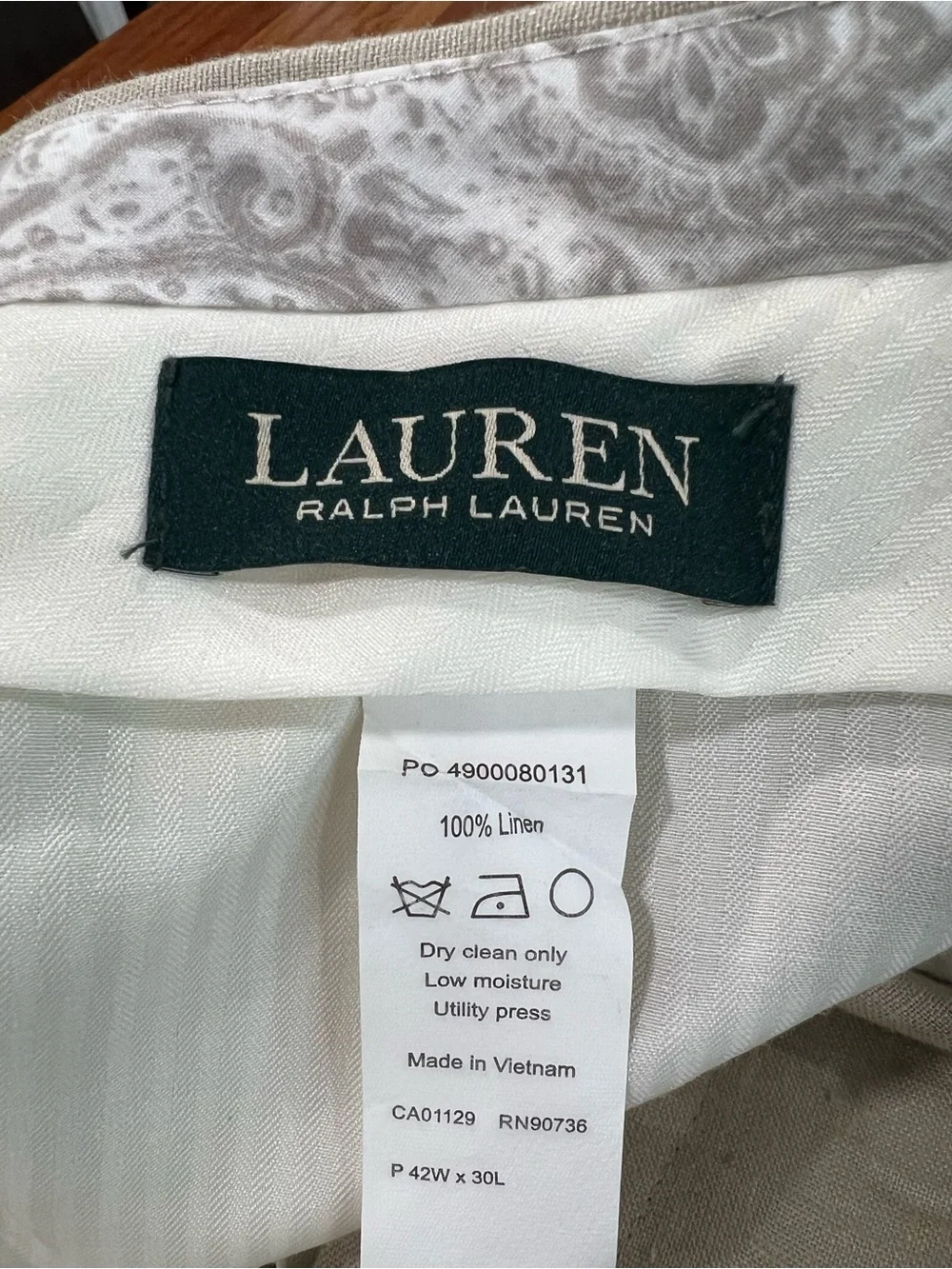 Ralph Lauren Men’s Light Beige Dress Pants - 100% Linen 42/30